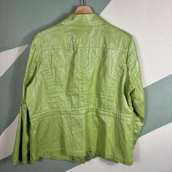 Chico's Women's Size 2 Vintage Lime Green Button Front Cotton Denim Jacket - Picture 9 of 9